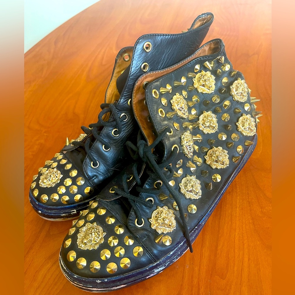 Studded Black and Gold Men's Combat Boots